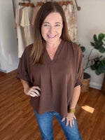 Everyday Dolman V-neck Top in Brown