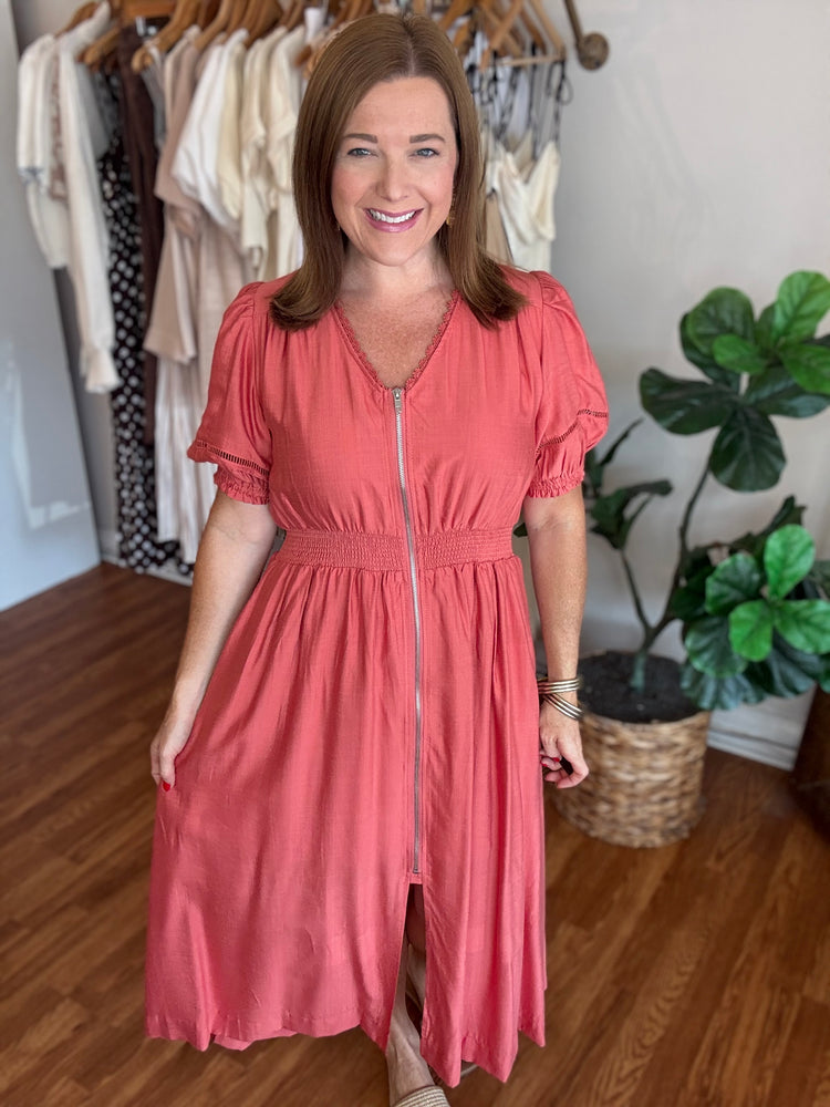 salmon midi dress Reese Crepe Midi Dress in Salmon Pink Rhea Costa