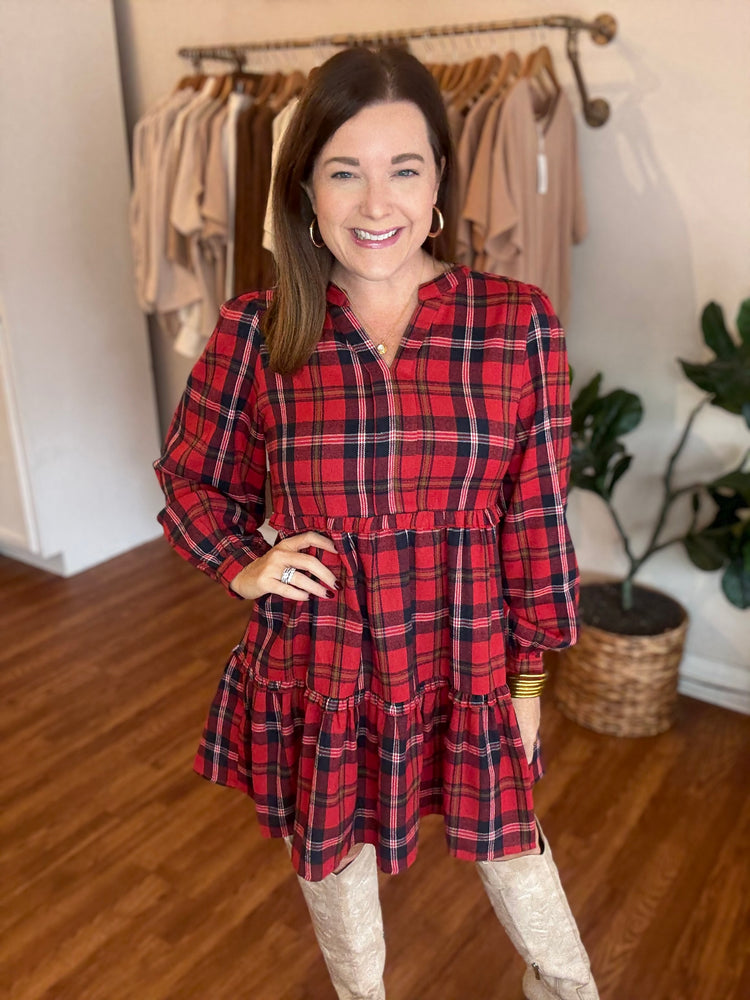 Plaid You're Here Dress