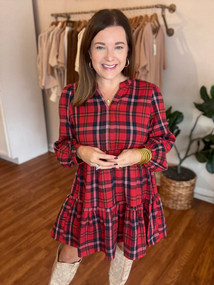 Plaid You're Here Dress