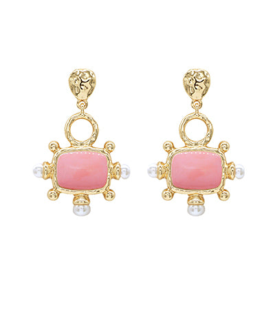 Square & Pearl Drop Earrings