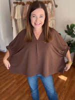 Everyday Dolman V-neck Top in Brown