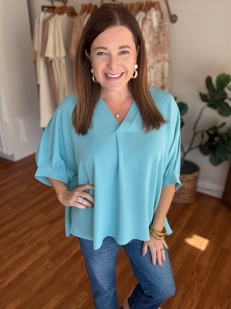 Everyday Dolman V-neck Top in Seafoam