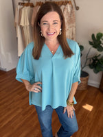 Everyday Dolman V-neck Top in Seafoam