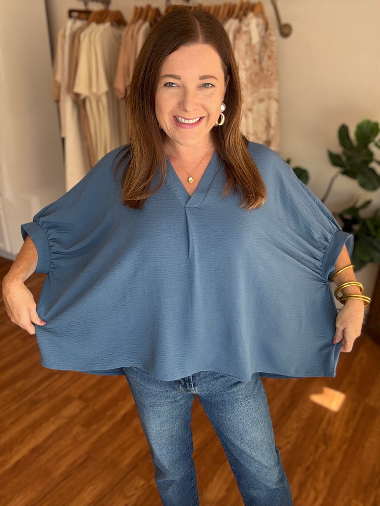 Everyday Dolman V-neck Top in Blue