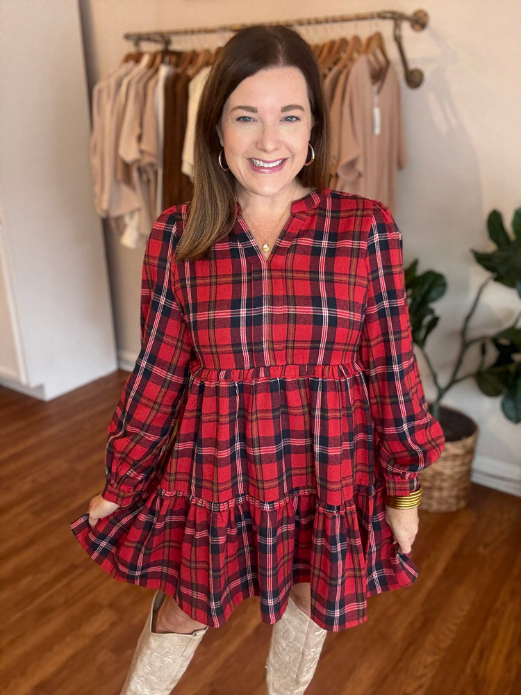 Plaid You're Here Dress