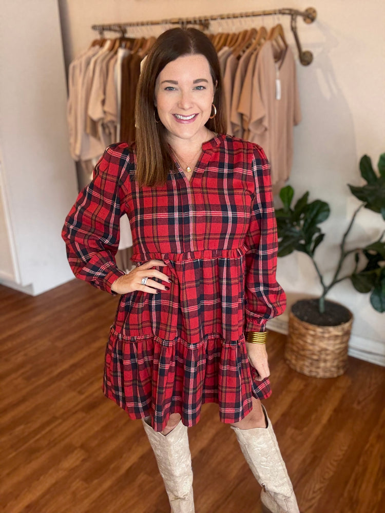 Plaid You're Here Dress