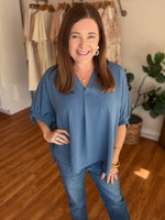 Everyday Dolman V-neck Top in Blue
