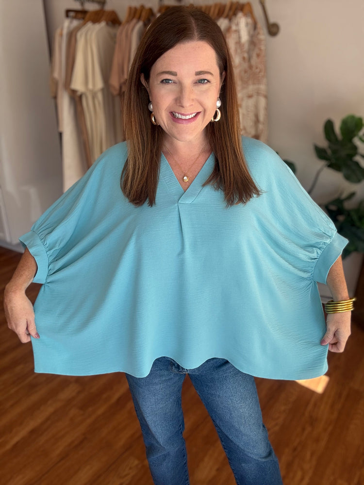 Everyday Dolman V-neck Top in Seafoam