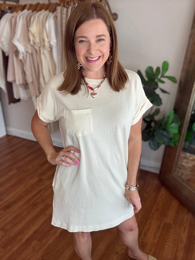 Everyday Tee Dress in Off White Large