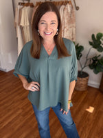 Everyday Dolman V-neck Top in Olive