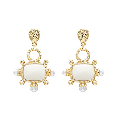 Square & Pearl Drop Earrings