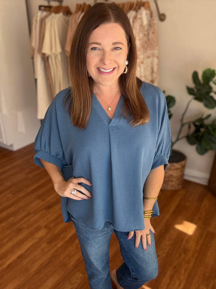 Everyday Dolman V-neck Top in Blue