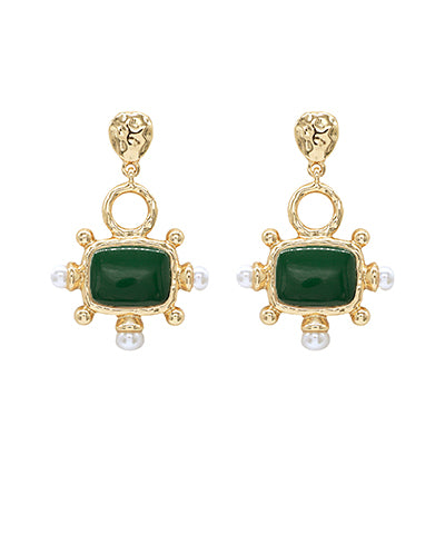 Square & Pearl Drop Earrings