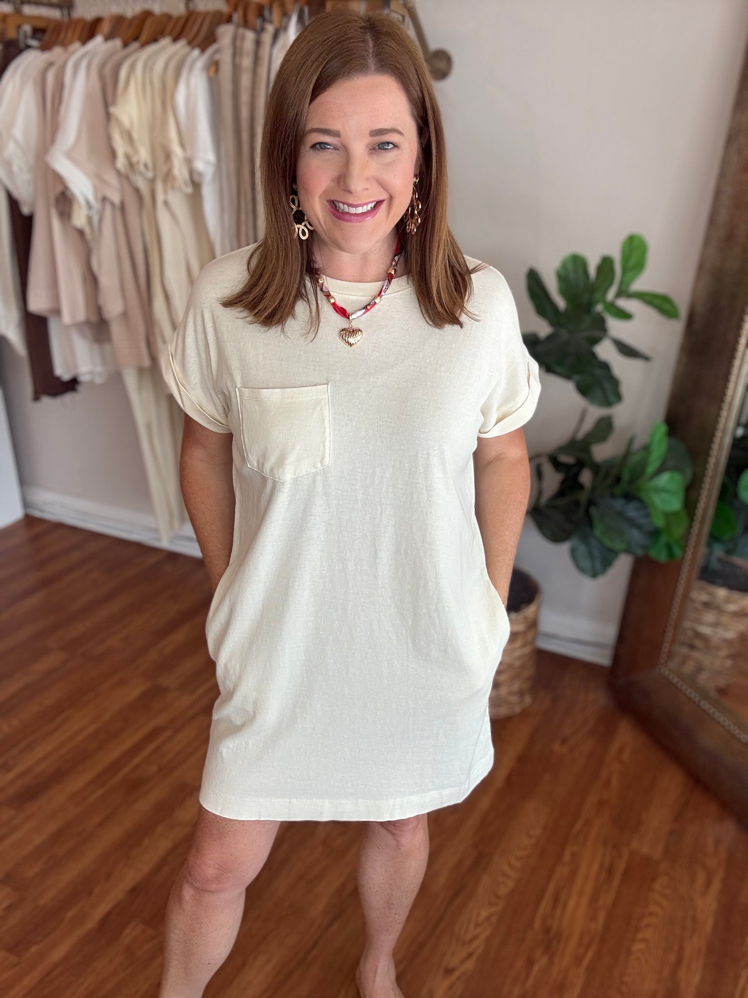 Everyday Tee Dress in Off White Large