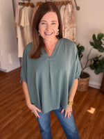 Everyday Dolman V-neck Top in Olive