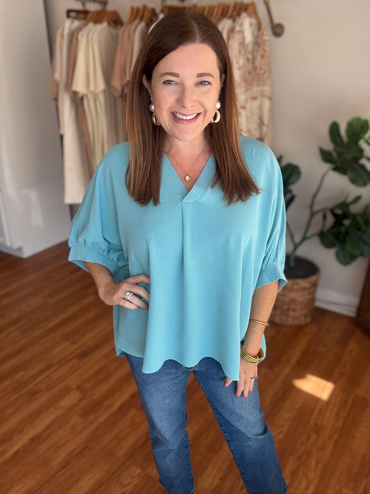 Everyday Dolman V-neck Top in Seafoam