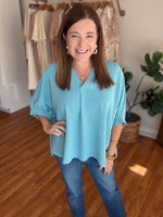 Everyday Dolman V-neck Top in Seafoam
