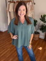 Everyday Dolman V-neck Top in Olive