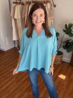 Everyday Dolman V-neck Top in Seafoam