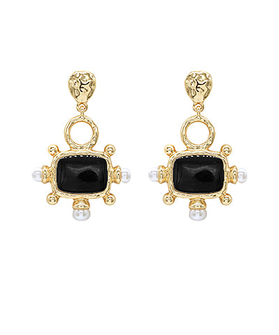 Square & Pearl Drop Earrings