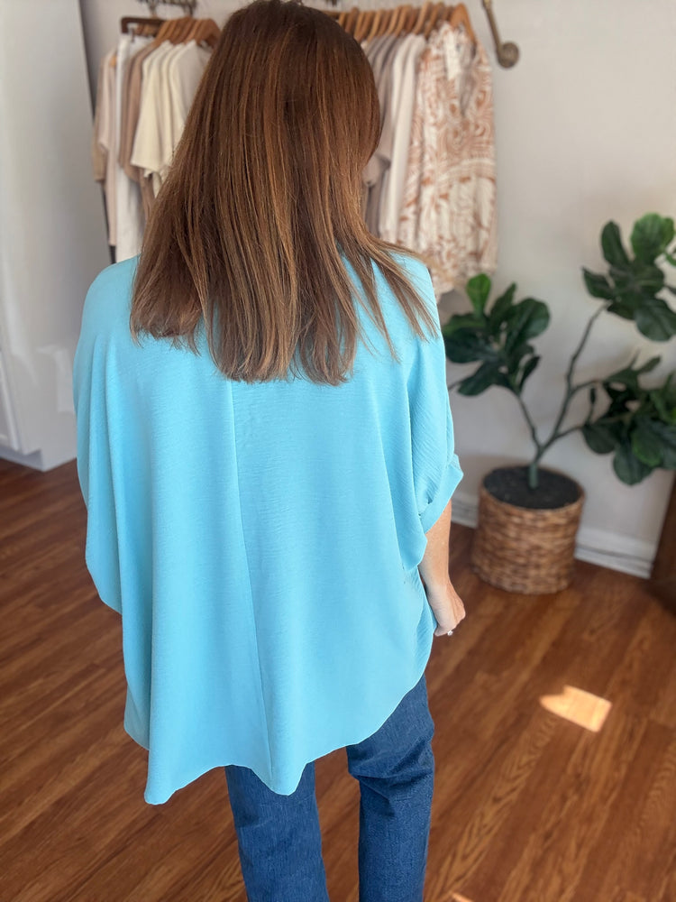 Everyday Dolman V-neck Top in Seafoam