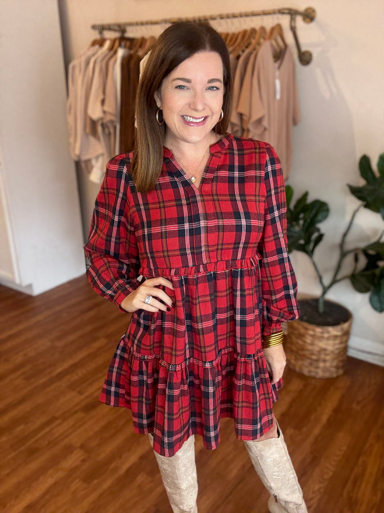 Plaid You're Here Dress