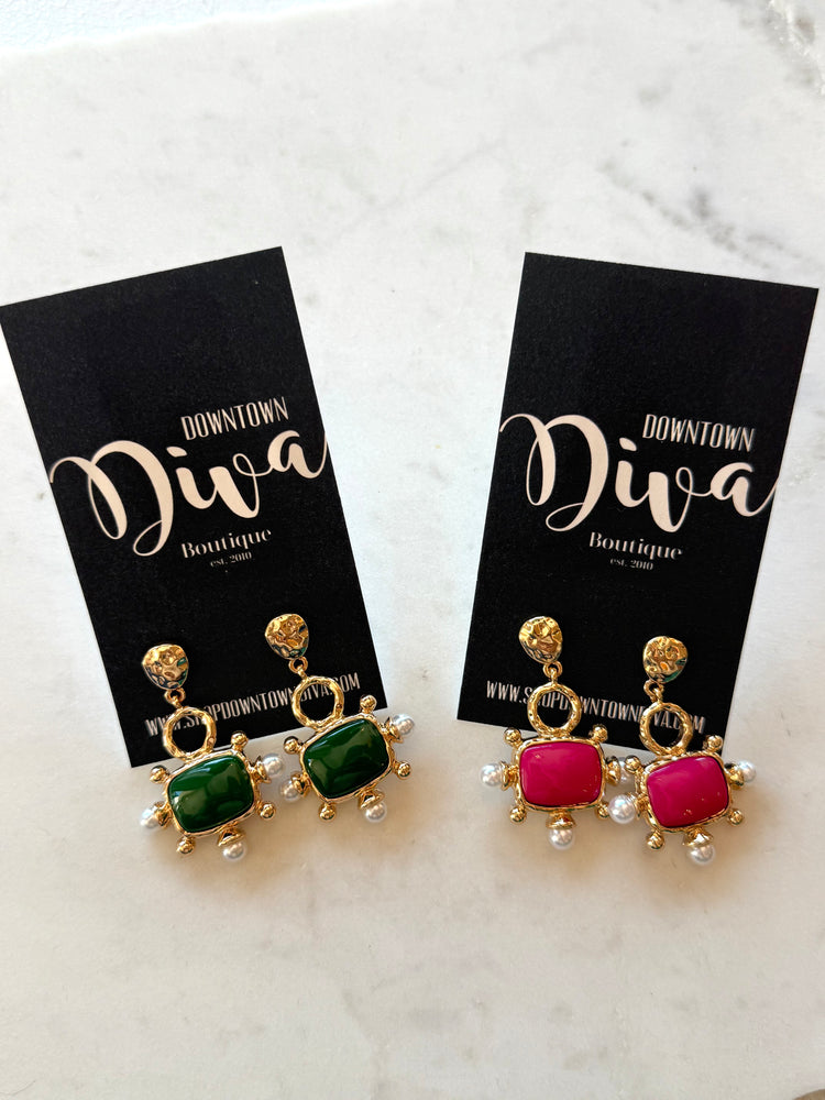 Square & Pearl Drop Earrings